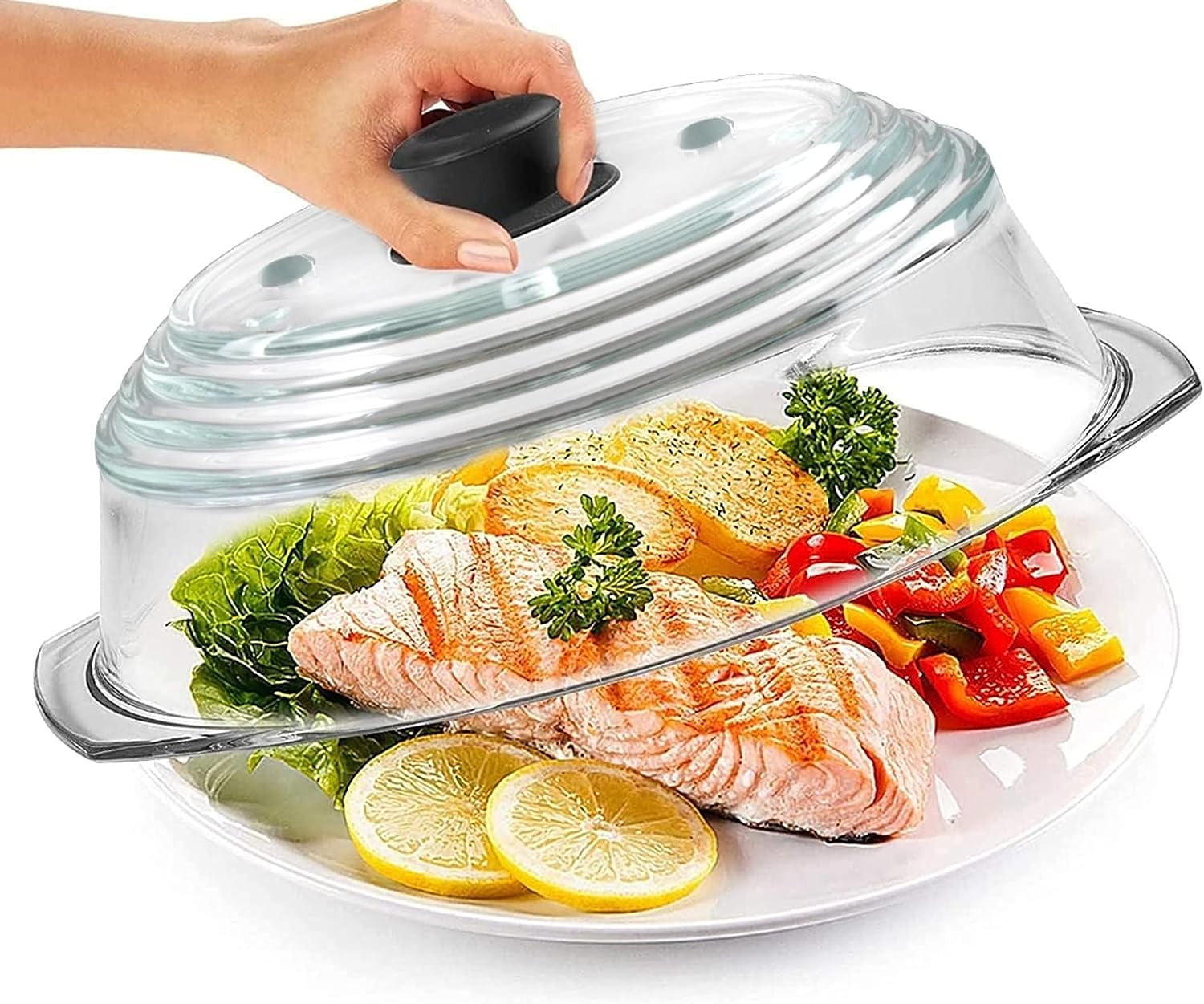 "Bezrat 9.5"" Black Glass Microwave Cover Food Grade Splatter Guard