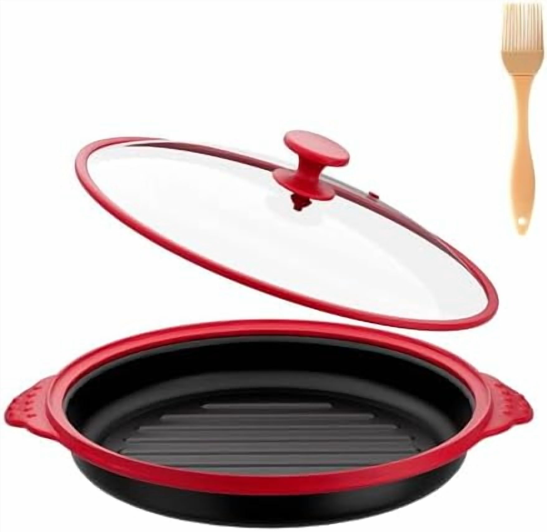 Microwave Grill Pan With Lid - Non-Stick Crisper For Meat, Sandwiches & Vegetables