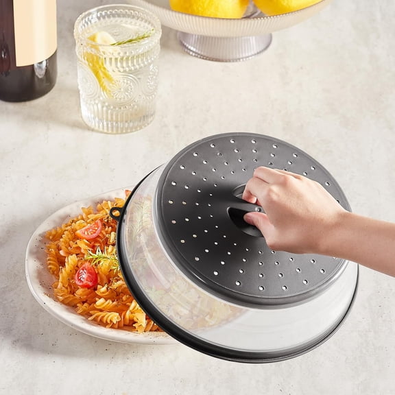 Microwave oven splash guard, with ventilation holes, suitable for food, fruits, vegetables. Kitchen accessory with hook holes, for use with dishwasher (1 pack)