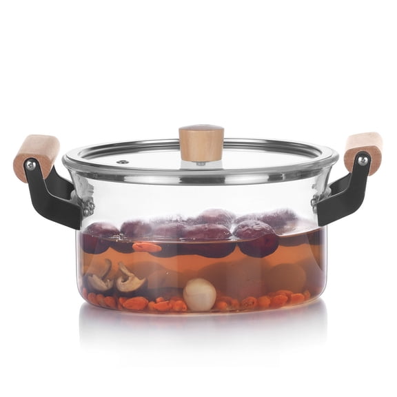 Microwave-safe transparent glass pot Heat-resistant stew pot Instant noodle pot Electric ceramic stove Double-handled soup pot Suitable for mixing vegetable salads Can boil milk 1500ml/50OZ glass pot