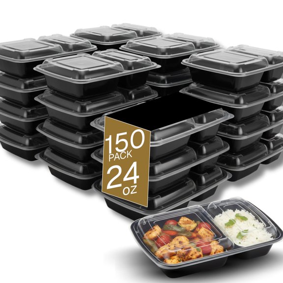 Microwaveable Compartmental Container (Rectangular) with Lid 2-compartment, 32oz