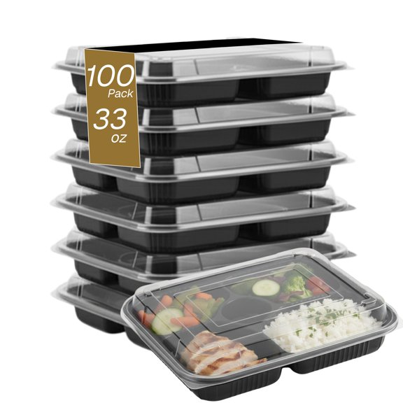 Microwaveable Compartmental Container (Rectangular) with Lid 5-compartment, 33oz, 100-Pack
