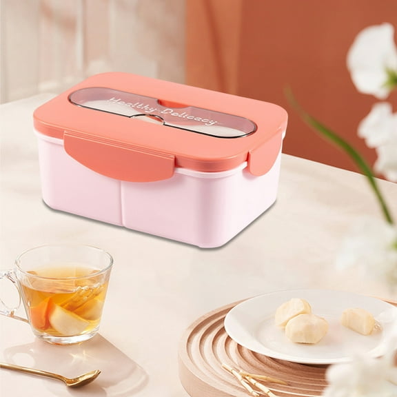 Microwaveable Plastic Bento Lunch Box | 3 Compartments Divider | Leak-Proof Food Storage | Polyethylene | Built-in Condiment Box | For Office Workers Meal Prep | 18.5x13.5x8cm | Gray Blue Pink | 1