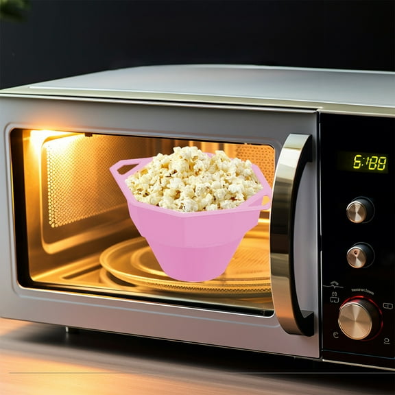 Microwaveable Popcorn Bowl ,Food Grade Silicone Popcorn Bowl,High Heat Resistants Foldable Microwave Popcorn Bucket With Lid,Easy to Use&Hang Storage,11.42x8.86x5.67in,Pink.