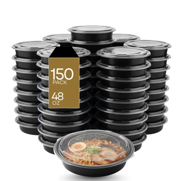 Microwaveable Round Container with Lid, 48oz