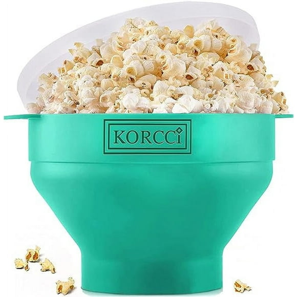 KORCCI Silicone Microwave Popcorn Popper New Condition High Capacity Teal Color Microwave Heat Transfer Method Home and Kitchen Use Popcorn Maker