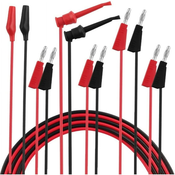 D-FantiX Multimeter Leads, Electrical Test Lead Kit - Banana to Alligator Clips, Banana to Banana Plugs, Banana to Plounger Mini Hooks Multimeter Leads Set3 Pair