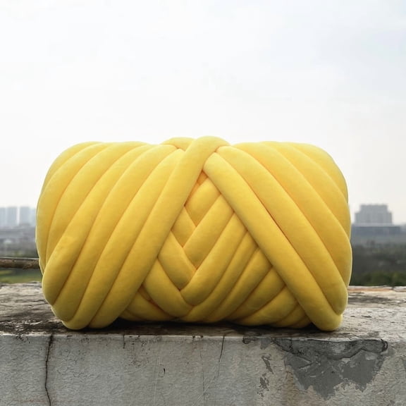 Mictong 1.19 inch thick yarn, 250g thick hand woven coarse yarn, soft polyester coarse yarn, plush core spun yarn, suitable for DIY blankets, pillows, pet nests, 1 piece, Bright yellow