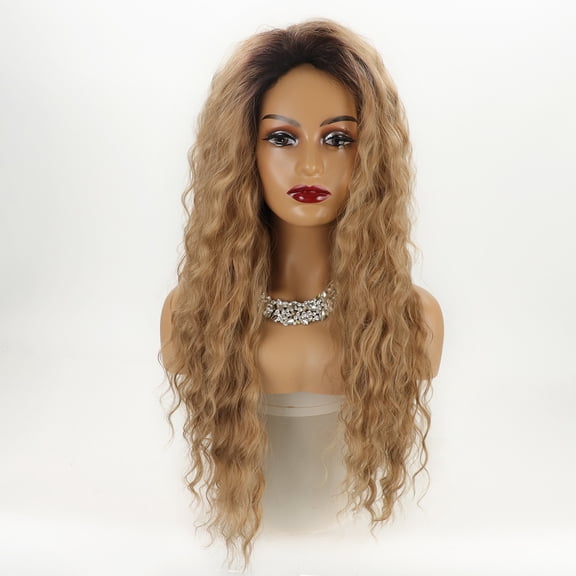 Mictong 26 inch long curly hair wig, synthetic wig, naturally fluffy and long wig, fashionable natural rubber free wig, soft high-temperature silk curly hair wig, 1 piece, brown