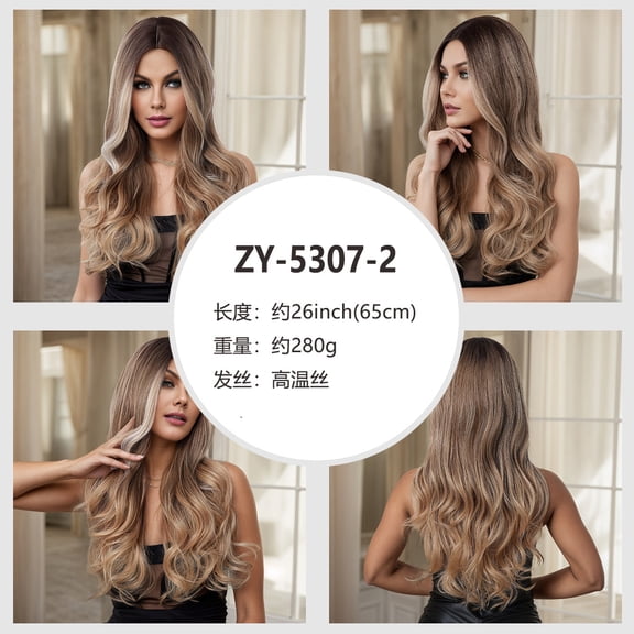 Mictong 26 inch long wave wig, high-quality glue free wave wig, premium synthetic wave wig, fashionable and natural long wig, soft high-temperature silk wig, 1 piece, style N