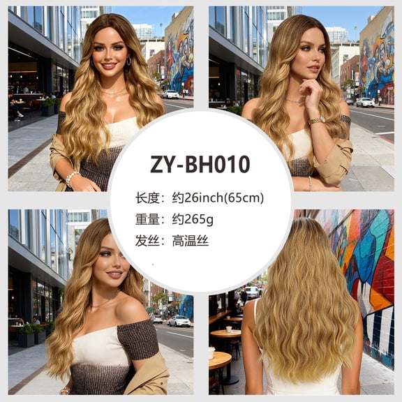 Mictong 26 inch long wave wig, high-quality glue free wave wig, premium synthetic wave wig, fashionable and natural long wig, soft high-temperature silk wig, 1 piece, style L