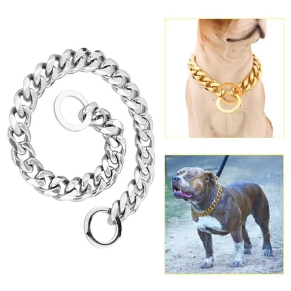 Mictong 27.5-inch stainless steel large dog collar, dog chain necklace, silver, 1 piece