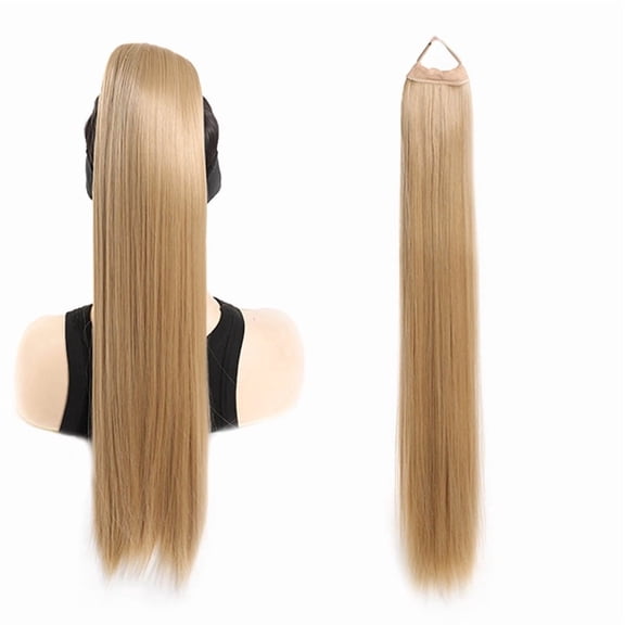 Mictong 27.56-Inch Ponytail Extension Braid, Elastic Tie Straight Braid, Heat-Resistant And Washable Synthetic Hair Piece, Clip Free And Easy To Wear Wig Ponytail, Light Brown