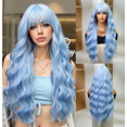 thumbnail image 1 of Mictong 28 inch long curly bangs wig, natural fluffy wavy wig, fashionable and cute bangs wig, soft high-temperature silk bangs wig, suitable for cosplay, 1 piece, blue, 1 of 2
