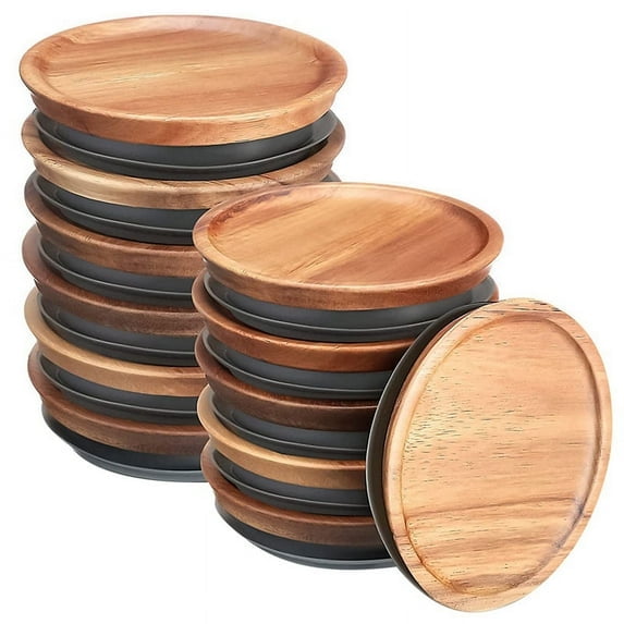Mictong 3.55-inch wide mouth can with reusable wooden lid, equipped with sealed silicone sealing ring, 12 pieces