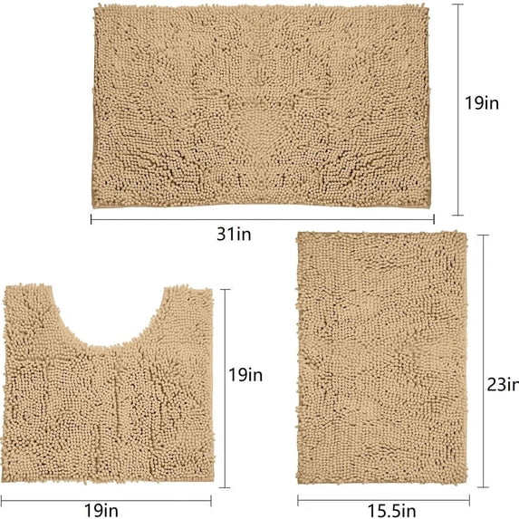 Mictong Bathroom Rugs Set, Chenille Bathroom Rugs, Non-Slip Bath Rugs, Absorbent Bathroom Rugs Sets, Bathroom Decor Rugs Sets, Suitable For Home Bathroom, 3 Piece Set, camel