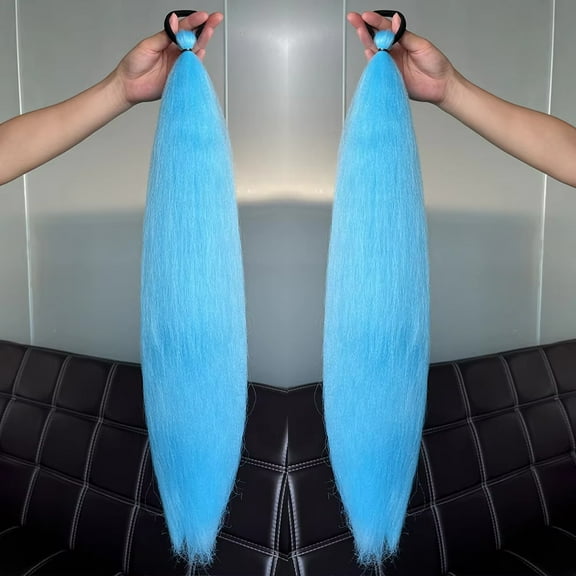 Mictong Blue Ponytail 2-Piece Set, 24 Inches Long, Elastic Zip Tie, Lightweight, Soft And Fluffy, No Clip, Suitable For Daily Styling Use