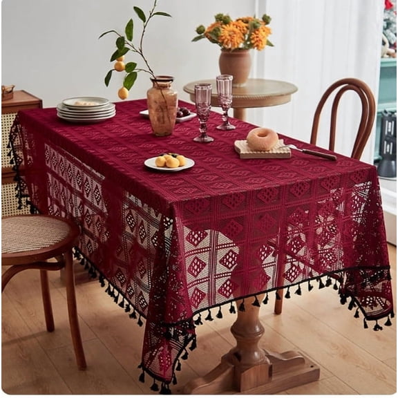 Mictong Bohemian rectangular tablecloth, 55.12 * 55.12 inches vintage tablecloth, elegant holiday tablecloth, suitable for family dining, gatherings, and special occasions, red, 1 piece