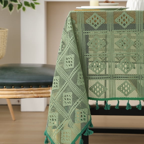 Mictong Bohemian rectangular tablecloth, 55.12 * 55.12 inches vintage tablecloth, elegant holiday tablecloth, suitable for family dining, gatherings, and special occasions, green, 1 piece