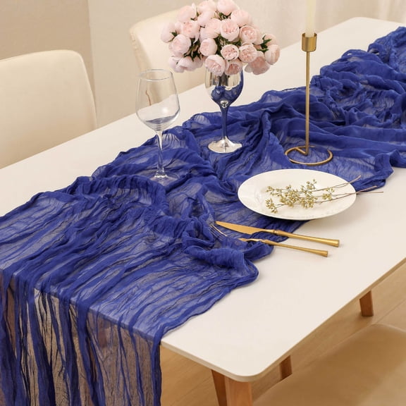 Mictong Bohemian style tablecloth, 35.44 * 118.12 inches pleated tablecloth, elegant and stylish decorative tablecloth, used for family dining, weddings and holidays, 1 piece, Dark blue