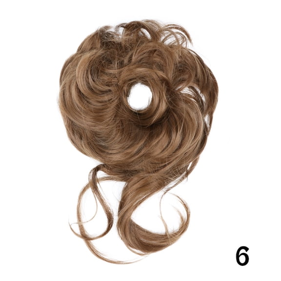 Mictong Brown Long Hair Tie Wig Loop 1 Piece, 7.87 Inch Curly And Messy Hair Tie, Elastic Headband Hair Patches, Suitable For Short Hair, Quick Wear In Daily Life