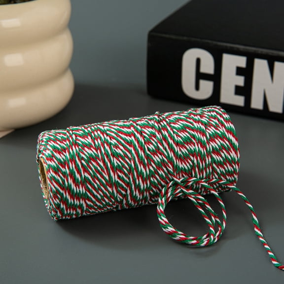 Mictong Christmas Cotton Rope, 0.08 inches wide and 108.82 yards long, suitable for Christmas gift packaging line, baking handicraft line, daily decoration line, 1 piece, Style I