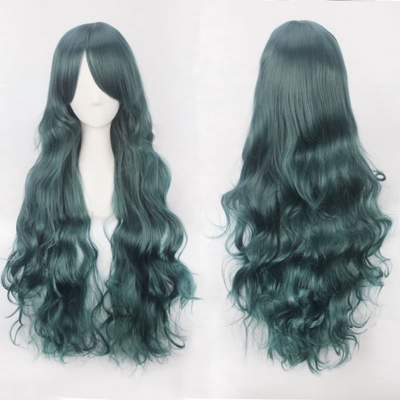 Rating Green Mictong Dark Green Long Curly Hair Wig, 31.5 Inches Long, With Side ...