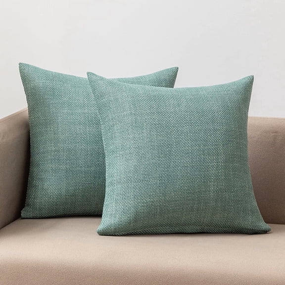 Mictong Dark Green Square Linen Pillow, 1 Piece, 19.69*19.69 Inches, Modern Country Style Pillow, Decorative Pillow For Living Room Sofa And Bedroom Bed