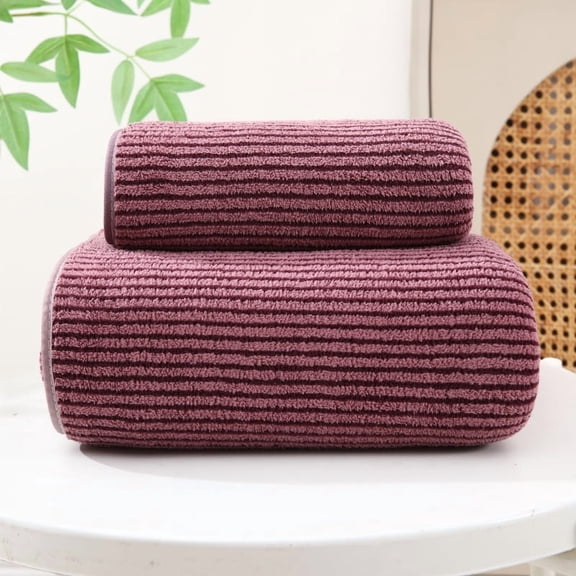 Mictong Dark Red Plush Striped Towels -3 Pieces, 29.53X13.78 Inches, Super Absorbent Soft Towels, Suitable For Daily Use In Households, Gyms, And Bathrooms