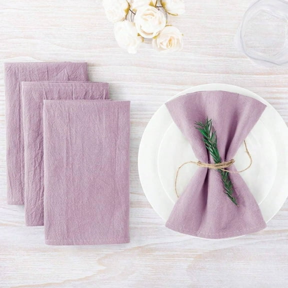 Mictong Decorative Napkins, 11.82x11.82 inch solid color napkins, washable cotton party napkins, reusable cotton napkins for dining and gatherings, 10 pieces with matching ropes, Light purple