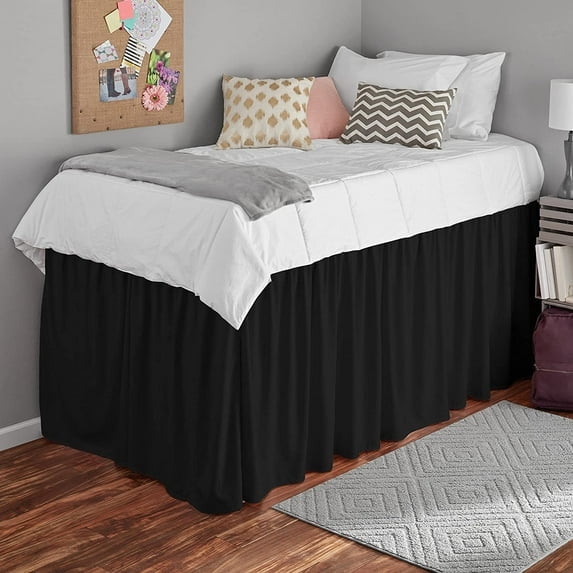 Mictong Dormitory Bed Skirt, Extra Long University Dormitory Bed Skirt with 32 inch dangling edge, ruffle edge Dormitory Bed Skirt, Elastic Bed Skirt, Easy to Install, 1 piece, Black