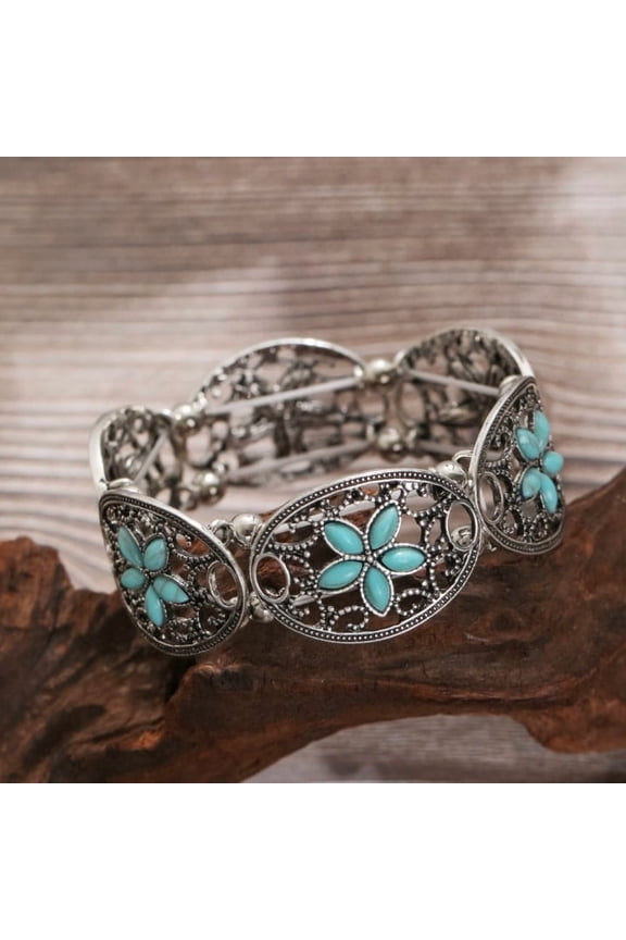 Elastic Alloy Bracelet, Women's Retro Style Bracelet, Bohemian Style Bracelet, Fashionable Women's Bracelet, Stretch Wrist Accessory, 1 piece, Style E, blue