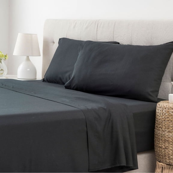 Mictong Extra Large Bed Sheet Set, Bed Sheet and Pillowcase Set, Soft Microfiber Bed Sheet, Solid Color Home Bed Sheet Set, Suitable for Hotel Bedroom Rooms, 4-piece Set, King Size, black