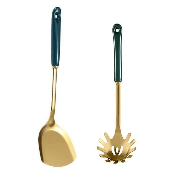 Mictong Gold Cooking Utensils Set, Retro Appearance Stainless Steel Kitchen Utensils Set, Easy to Clean, spatula, spatula, gold, 2 pieces
