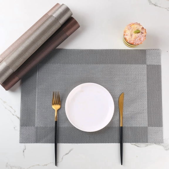 Mictong Gray Pvc Woven Placemats, 6 Pieces, 17.72X11.81 Inches, Indoor And Outdoor Placemats, And Heat-Resistant Mats For Daily Use In Restaurants