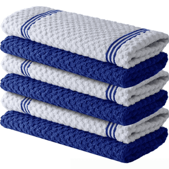 Mictong Kitchen Towel Set, 25 * 15 inch cotton kitchen towels, soft absorbent kitchen towels, absorbent towels for kitchen use, suitable for kitchen and dining areas, 6 pieces, blue
