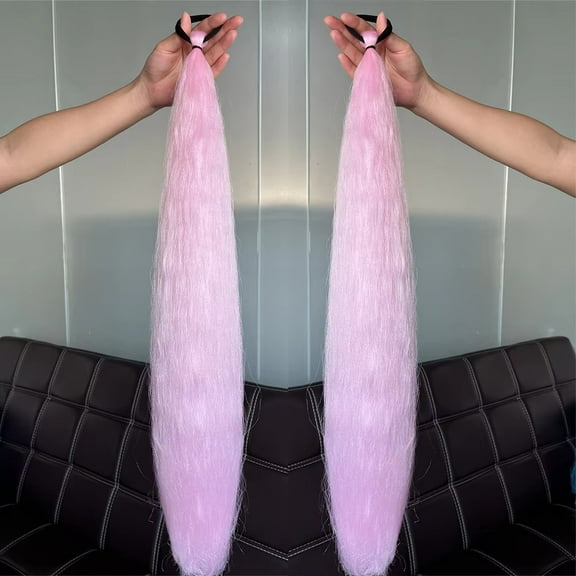 Mictong Light Pink Ponytail 2-Piece Set, 24 Inches Long, Elastic Zip Tie, Lightweight, Soft And Fluffy, No Clip, Suitable For Daily Styling Use