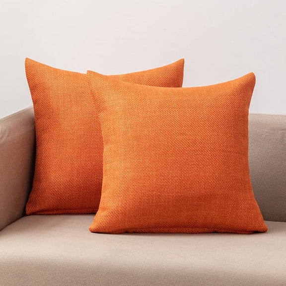 Mictong Orange Square Linen Pillow, 1 Piece, 17.72 * 17.72 Inches, Modern Country Style Pillow, Decorative Pillow For Living Room Sofa And Bedroom Bed