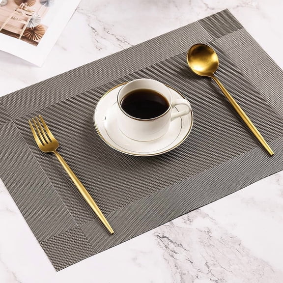 Mictong PVC Woven Heat-Resistant Placemat, 6 Pieces, 17.72X11.81 Inches, Waterproof Mat For Indoor, Outdoor And Restaurant Daily Use, Grey