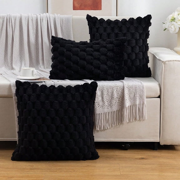 Mictong Pillow Covers, Decorative Pillow Covers, Soft Plush Pillowcases, Fashionable Cushion Pillow Covers, Solid Color Sofa Bedroom Home Decoration Pillowcase, 3-Piece Set, Black
