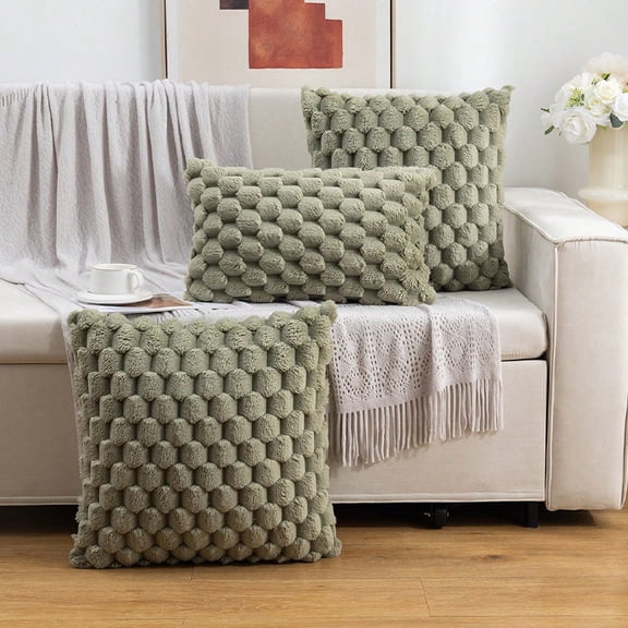 Mictong Pillow Covers, Decorative Pillow Covers, Soft Plush Pillowcases, Fashionable Cushion Pillow Covers, Solid Color Sofa Bedroom Home Decoration Pillowcase, 3-Piece Set, Green
