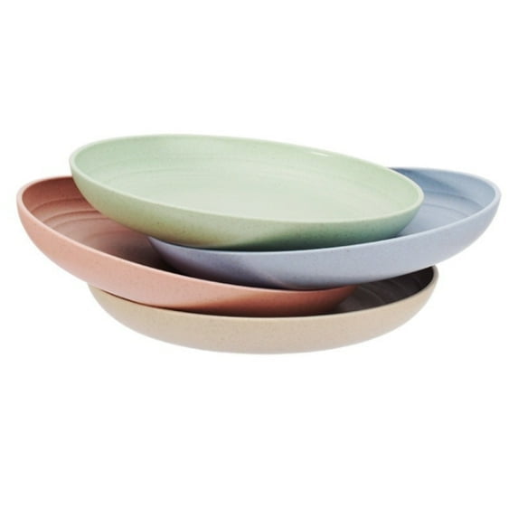 Mictong Plastic Plate, Reusable Plate Set, Wheat Straw Plate, Dishwasher Washable, Suitable for Hotels, Dishes, Fruit Plates, Home Use, 4-piece Set, Style A