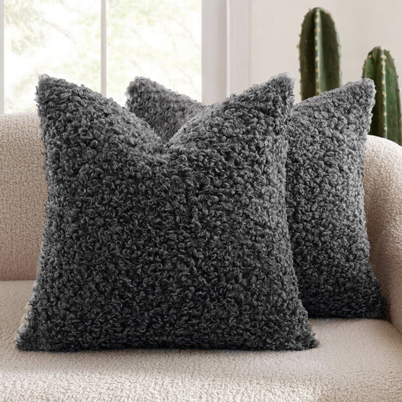 Mictong Plush Pillowcase Set, Soft Sofa Decorative Pillowcases, 17.72 * 17.72 Inch Fluffy Pillowcases, Suitable For Sofa, Bedroom, Living Room, Interior Decoration, 2 Pieces, Dark Gray