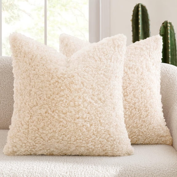 Mictong Plush Pillowcase Set, Soft Sofa Decorative Pillowcases, 17.72 * 17.72 Inch Fluffy Pillowcases, Suitable For Sofa, Bedroom, Living Room, Interior Decoration, 2 Pieces, Beige