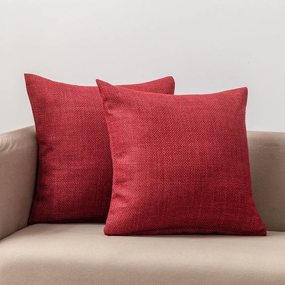 Mictong Red Square Linen Pillow, 1 Piece, 15.75 * 15.75 Inches, Modern Country Style Pillow, Decorative Pillow For Living Room Sofa And Bedroom Bed