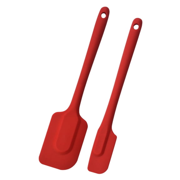 Mictong Silicone Scraper Set, Thick Heat Resistant Round Handle Silicone Scraper, Kitchen Silicone Scraper, Silicone Scraper for Cooking, Baking, and Daily Cooking, 2-piece Set, Red