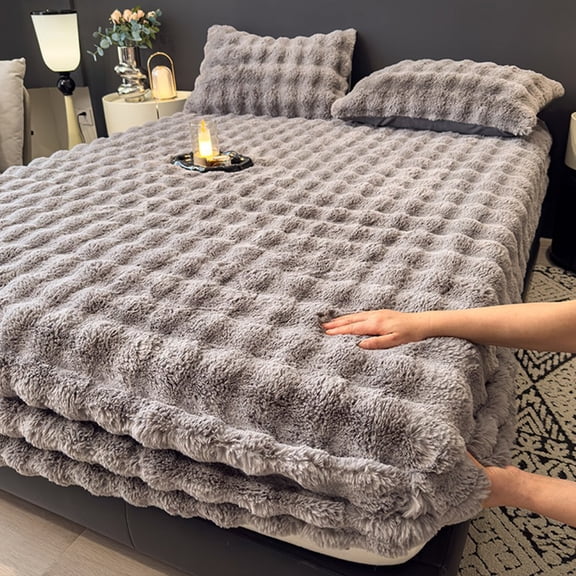 Mictong Thick Warm Plush Bed Sheet Set, Soft Bed Sheet and Pillowcase Set, Used for Bedroom Bedding, Comfortable Plush Bed Sheet and Pillowcase, Three Piece Set, 70.87x78.75 inches, Gray