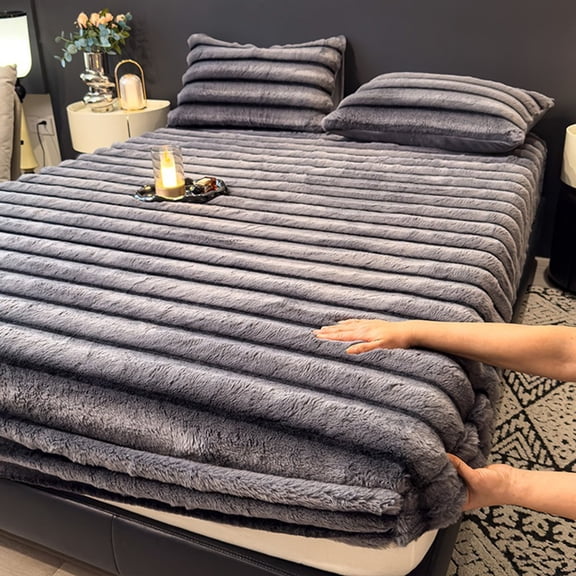 Mictong Thick Warm Plush Bed Sheet Set, Soft Bed Sheet and Pillowcase Set, Used for Bedroom Bedding, Comfortable Plush Bed Sheet and Pillowcase, Three Piece Set, 78.75x86.62 inches, Dark grey
