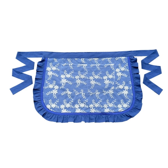 Mictong Waist Skirt Soft Touch Oil Resistant Lace Embroidery Female Waiter Short Half Apron with 2 Pockets Suitable for Kitchen, blue, 1 Piece