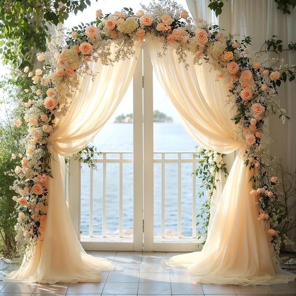 Mictong Wedding Arch Drapes Set, size 236.23 * 63 inches, wedding arch background curtain, suitable for wedding arch decoration, wedding ceremony decoration, 3 pieces, champagne